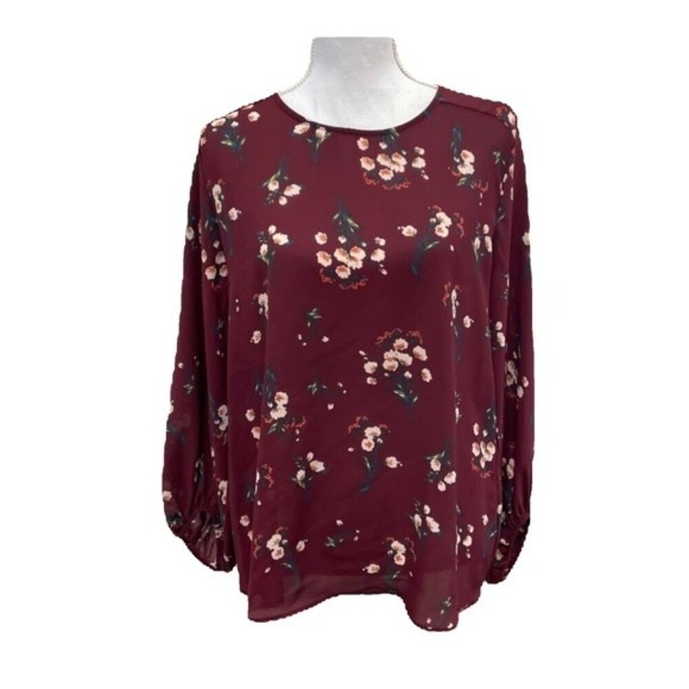 West Kei long sleeve burgundy floral blouse top size large